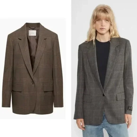 Aritzia Wilfred Generation Blazer Brown Plaid Twill Single Breasted Medium - Picture 1 of 8